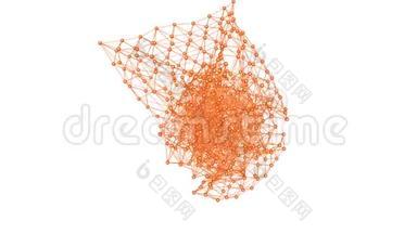 抽象橙色挥动三维网格或网格的脉动几何物体。 用作抽象创意背景.. 橙色