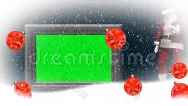 圣诞视频动画圣诞老人旁边的绿色相框-除了绿色屏幕