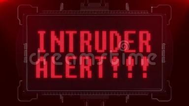 未来数字黑液晶屏无缝循环动画的红色入侵者警报警告文字