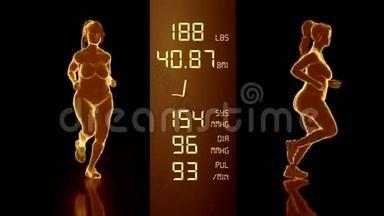一个胖女人减肥和体重指数计算机X射线屏幕设计三维动画模拟