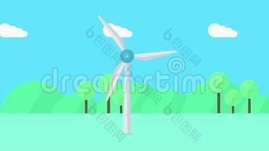 风力发电机在行动，可循环<strong>卡通动画</strong>