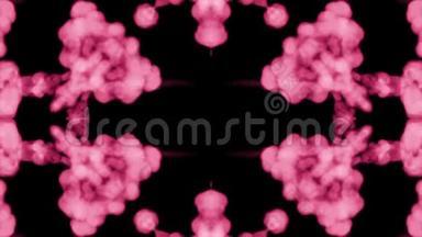 背景像罗夏墨迹测试13。 荧光的粉红色墨水或烟雾，在黑色上缓慢地分离。 粉色颜料