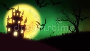 一个幽灵鬼屋与杰克灯笼万圣节南瓜动画
