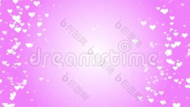 情人节浪漫梦幻白心颗粒与粉红色背景。