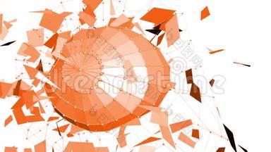 抽象橙色挥动三维网格或网格的脉动几何物体。 用作抽象科幻背景.. 橙色