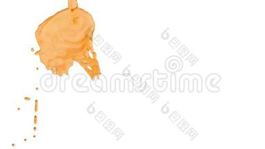 一股非常美丽的橙色液体，类似于糖浆或柠檬水，落在屏幕上。 慢速射击