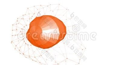 抽象橙色挥动三维网格或网格的脉动几何物体。 用作抽象空间背景.. 橙色