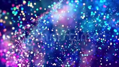 奇妙的节日抽象背景，闪光的魔法，多色粒子在<strong>粘稠</strong>的液体中飞行或漂浮，发光