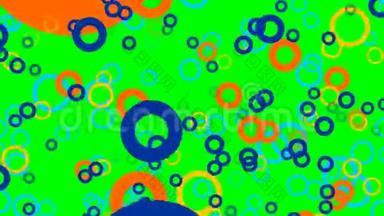 飞舞着五彩的圆圈，粒子在绿色的屏幕上放大