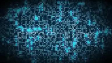 技术数据流电网上出现明亮的蓝色发光的计算机数字