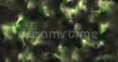 太空星云中风暴般柔软蓬松的绿色和黄色云的4k视频，缓慢移动，形成和溶解，4k，4096p