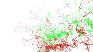 慢慢地在白色上<strong>飞舞</strong>着红色和绿色的<strong>粒子</strong>。 3D渲染