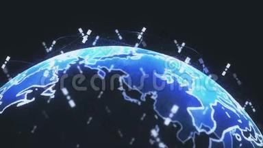 全球电信卫星系统在渲染概念<strong>动画中的</strong>无线互联网数据无线连接