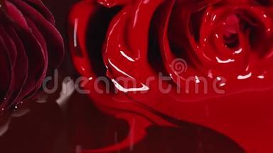 红色油漆<strong>口红</strong>液体<strong>质地</strong>，油彩为绘画，混合色调，艺术化妆为脸玫瑰花。