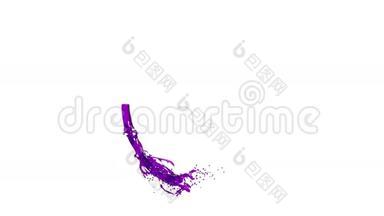 透明紫罗兰色涂料，在清晰的白色背景上形成一个圆圈。 阿尔法哑光，全高清，CG，3D渲染5