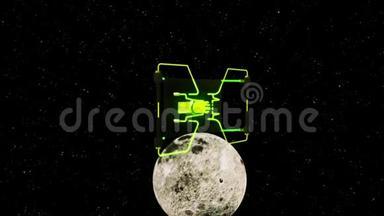 3D月内标志背景下的绿色屏幕监视器