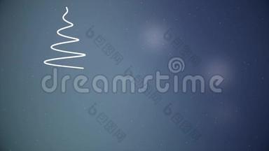 抽象圣诞树用蓝色背景上的白色螺旋线和飘落的雪花和灯光<strong>加以</strong>说明