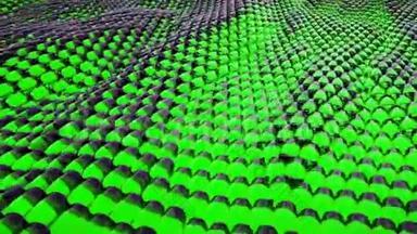 带有反射的抽象波绿色金属液体动画。 循环动画。