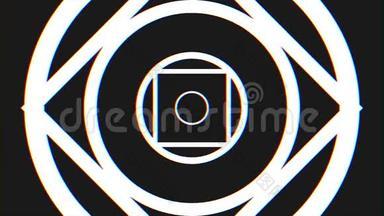 卡莱多望远镜背景与动画发光霓虹灯彩色线条和几何形状。 黑白运动
