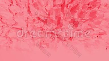 玫瑰色或粉红色低聚振荡表面作为几何背景。 红色多边形几何振动环境或