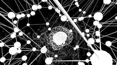 抽象黑白挥动三维网格或网格的脉动几何物体。 作为抽象的迷幻背景