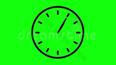 简单的时钟无缝循环动画在绿色屏幕分钟和小时时间延时