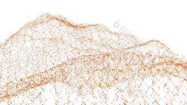 抽象干净的橙色挥动三维网格或网格作为勇敢的背景。 橙色几何振动环境或脉动