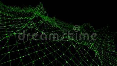 抽象干净的绿色挥动三维网格或网格作为勇敢的背景。 绿色几何振动环境或脉动数学