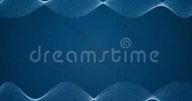 抽象的三维渲染框架数字闪光，蓝色背景下的波浪状流动的蓝色粒子