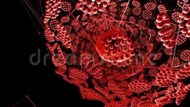 抽象红色挥动三维网格或网格的脉动几何物体。 用作抽象幻想的抽象景观。 红色