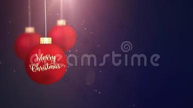 红色移动宝珠掉落圣诞快乐节日节日庆典占位符蓝色背景