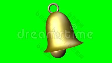 可爱的小黄铜或金钟在运动，圣诞节象征，童话元素，无海循环视频绿色