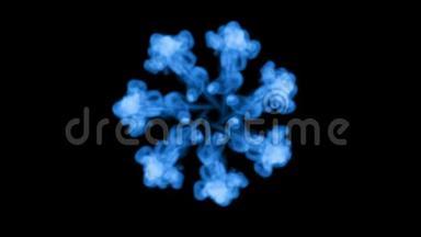 荧光蓝墨水或烟雾形成恒星，在黑色上缓慢地分离。 蓝色在水中起反应. 使用墨水