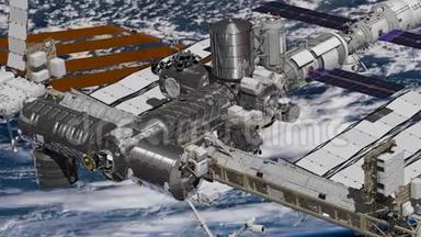 国际空间站国际空间站对地球大气层旋转的现实三维动画。 太空行走
