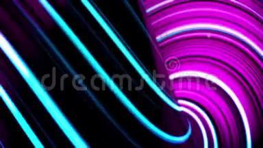 摘要黑色背景上有线条和波浪的旋转球体的动画紫罗兰运动背景。 旋转球
