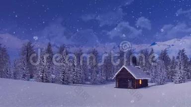 冬季<strong>雪夜</strong>的独山屋