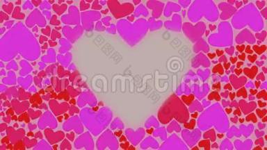红色和紫丁香的心改变了他们的颜色混乱的波浪。 运动贺卡爱情情人节。