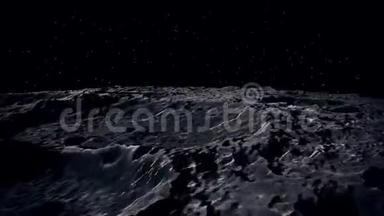 飞越<strong>月</strong>球表面的3D动画。 从宇宙飞船上看到的。 快关门。