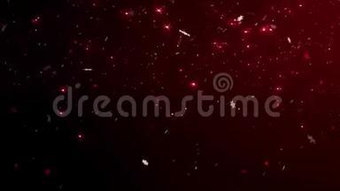 动画红色火花和白色雪花在红色背景上。