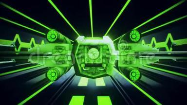 3-FiTron隧道循环运动背景空间飞行在一个SCI-Fi绿色隧道运动背景