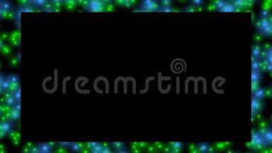抽象设计中的视频帧。 绿色和蓝色的bokeh灯在黑色背景上流动。
