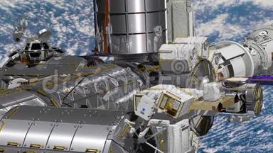 国际空间站国际空间站对地球大气层旋转的现实三维动画。 太空行走