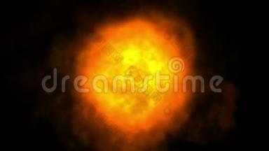热火球燃烧背景，抽象强大的粒子烟雾能量。