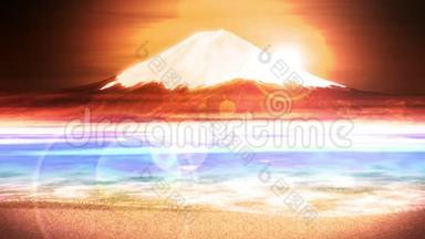 <strong>富士山</strong>，来自湖泊。 <strong>富士山</strong>。 传统的风景。 CG循环动画。