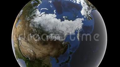该相机乘坐覆盖着白雪的巨大俄罗斯地球，<strong>三维</strong>渲染，这幅图像的<strong>元素</strong>由NAS提供