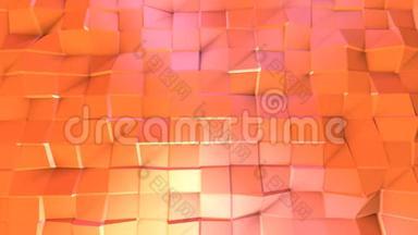 抽象简单的粉红色橙色低聚三维表面作为数学可视化。 软几何低聚运动背景