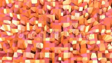抽象简单的粉红色橙色低聚三维表面作为催眠环境。 软几何低聚运动背景
