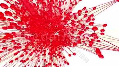 抽象红色挥动三维网格或网格的脉动几何物体。 用作抽象优雅的环境.. 红色几何图形