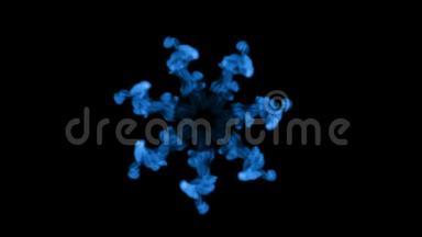 蓝色辉光墨水溶于水的三维渲染，模拟墨水注入，VFX效果与Luma哑光。 黑色的蓝色