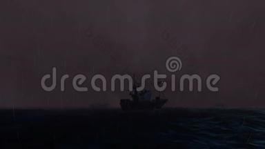 夜间带雨的<strong>海洋风</strong>暴海上的船只